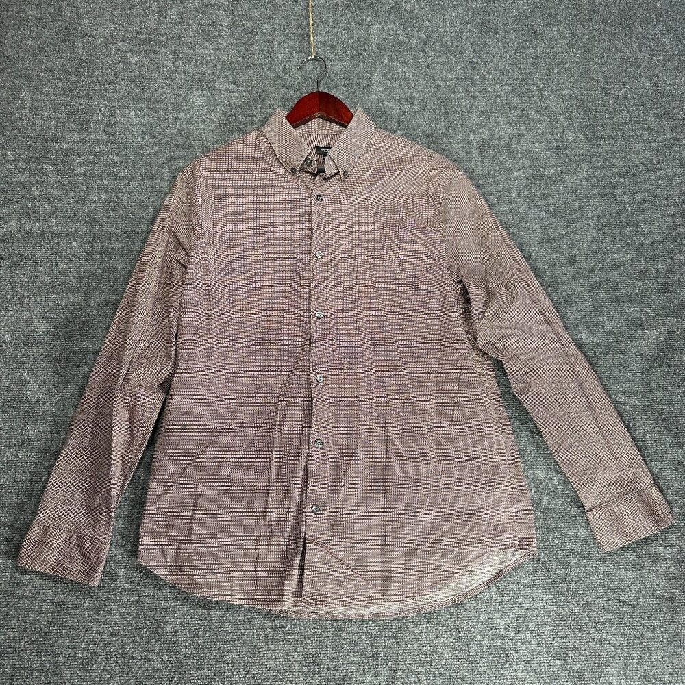 Express Shirt Mens Large Slim 1MX Button Down Cotton Print Long Sleeve Pocket
